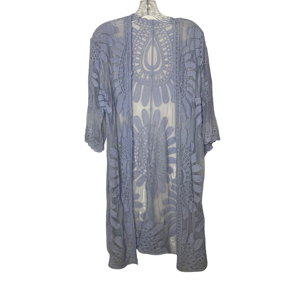 Blue Embroidered Mesh‎ Kimono Cardigan Open Front Boho Coverup Angelcore Fairy